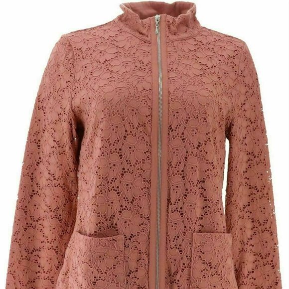 NWT DENIM & CO ROSE LACE ZIP FRONT JACKET SMALL - Picture 3 of 11